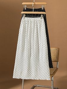 French Polka Dot Summer New Style Large Size Slimming High Waist A-Line Long Skirt
