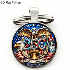 1pc The 250th Anniversary of American Independence Day Souvenir Keychain Collection 2D Glass & Metal Keyring USA Patriotic Gifts