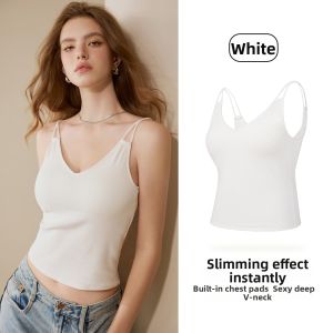 Padded Camisole Bra Top V-neck White
