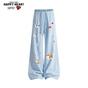 CHARLES JANGS HAPPY HEART | Heart & Graffiti Cartoon Print Summer Loose Trousers