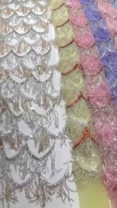 Luxury French Hand Beaded Lace Fabric Bridal Fabric High-end Wedding Fabrics Nigerian Sequins Beads Embroidered on Tulle 5 Yards