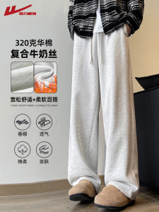 Gray Fleece Lined Casual Loose Mens Pants Straight Leg Sweatpants Sporty Comfortable Spring Autumn Winter New Arrival