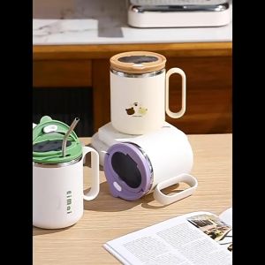 VIVOLILV 【Low Price】 500ml Stainless Steel Coffee Cup Mug With Spoon And Handle 304 Stainless Steel Vacuum Flask Insulated Mug Portable Coffee Cup Mug