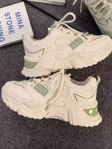 รองเท้าผ้าใบพื้นหนาสไตล์พ่อ ทรงบาง สีดำ สำหรับผู้หญิง ระบายอากาศได้ดี รองเท้าส้นสูงแบบลำลอง แฟชั่นฤดูใบไม้ผลิ 2025