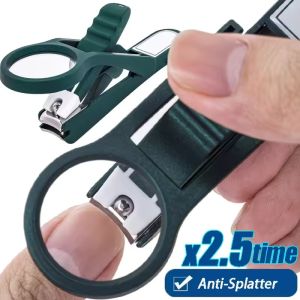 5Pcs Creative Stainless Steel Nail Clipper with 2.5x Magnifying Glass Anti Splash Ergonomic Trimmer for Seniors Poor Eyesight Toenail Care