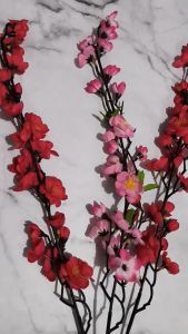 MR Bunga Sakura Meihua 1 Tangkai Bahan Kain Bunga Sakura Imlek Mei Hua Bunga Sakura Hias Artificial - Pink / Red