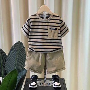 0-5 years old Boys summer outfit set Summer short sleeved shorts New childrens striped baby two-piece set