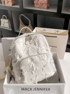 Large Capacity Commuter Denim Fringe Womens Backpack Fashionable 2024 Mack Jennifer Casual Shoulder Bag with Magnetic Buckle