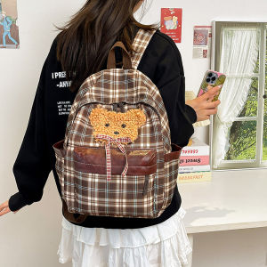 กระเป๋าเป้สะพายหลังผ้าลายสก็อตสไตล์ญี่ปุ่น ความจุขนาดใหญ่ กระเป๋าเป้สำหรับเดินทาง กระเป๋าสะพายไหล่แบบลำลอง กระเป๋าสะพายไหล่สำหรับเดินทาง