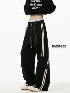 กางเกงลำลองชายทรงหลวมทรงตรงลายทางฤดูใบไม้ร่วงใหม่ กางเกงขายาวทรงตรงทรงหลวมสบายๆ สไตล์เกาหลี