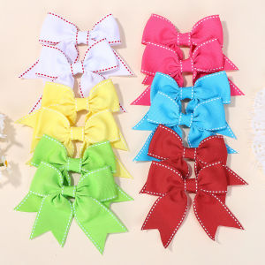 20Pcs/set Solid Random Color Stitch Ribbon Bows  Hair Clip for Kids Girls Boutique Handmade Hairpins Hair Accessories