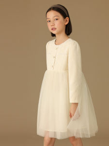 Princess Style Long Sleeve Mesh Skirt Dress New Spring Autumn Childrens Clothing Nylon Fabric Pure Color Female Kids Fashionable