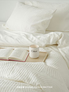 Zwow Premium White Embroidered Cotton Bedding Set French Cream Style Wabi-Sabi Aesthetic Four-Piece Bedding Set Queen Size