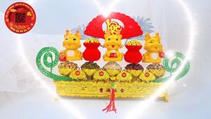 Tháp tỏi ông địa vỉ ngũ cốc rồng vàng lớn sang trọng có đèn led - TỎI CÁT TƯỜNG