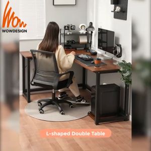 L Shape Table Gaming Table High Quality Home Office Table 140/160/180CM Computer Table with CPU Stand Meja Belajar Meja Komputer Meja Gaming