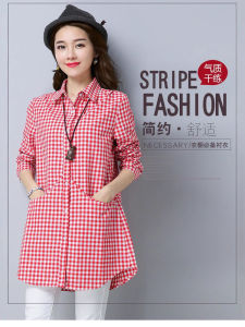 เสื้อเชิ้ตลายสก็อตคอโปโลแขนยาวทรงหลวมสำหรับผู้หญิงในฤดูใบไม้ผลิและฤดูใบไม้ร่วง ความยาวปานกลาง เสื้อคลุมบาง