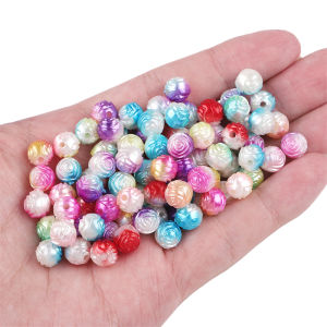 100pcs 8mm ABS Pearl Rose Flower Beads Charm Loose Spacer Beads For Earring Necklace Bracelet DIY Jewelry Making Accessories