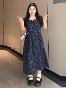 Váy Dài Chữ a Họa Tiết Hoa Cổ Vuông Cỡ Lớn Mùa Hè Cho Nữ Thanh Lịch Váy Dài Tay Ngắn Cạp Cao Dáng Chữ a