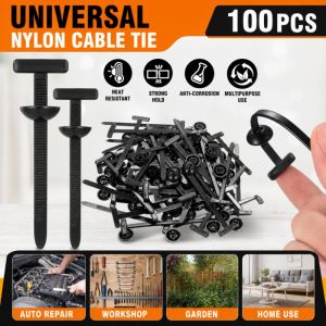 Universal Nylon Cable Tie Buckle 100Pcs Heavy Duty Self-Locking Zip Ties Holder Multipurpose Plastic Fastener for Car Automotive Repair & Daily Use