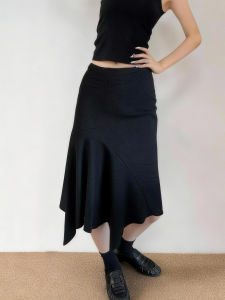 MANMI | Minimal Black High Waist Versatile Slim A-Line Asymmetrical Skirt