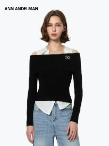 ANN ANDELMAN | Faux Two-Piece Patchwork Collar Off-Shoulder Knitwear