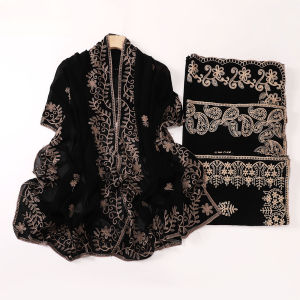 Jifang Luxury National Embroidery Flower Imitate Cotton Linen Black Shawl Pashmina Scarf Head Wraps Middle East Muslim Hijabs Shawls PW34