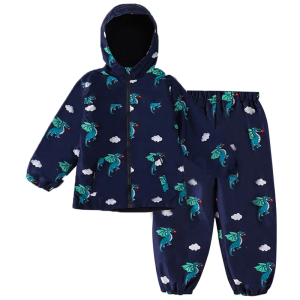 Toddler Boys Girls Long Sleeve Raincoat Waterproof Hooded Jacket Dinosaur Coat+Pants Suit Kids Coat Windbreaker Casual Outerwear