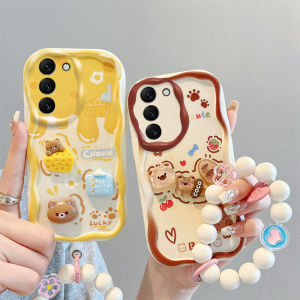 ใหม่ เคส Samsung Galaxy S23 S22 S21 5G เคสกระแทก ความคิดสร้างสรรค์ INS เทรนด์ครีมชีสหมี เคสมือถือกันกระแทก 3D ตูกตาหมีฝาครอบนูมพร้อม 2023 สร้อยข้อมือลูกปัด