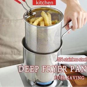 Deep Fryer Pan with Filter Screen 304 Stainless Steel Mini Pan Oil-saving Small Fryer