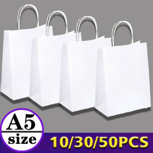 Wholesale 10/30/50PCS White Paper Bag Jewelry Candy Shopping Bag Kraft Paper with Handle Wedding Valentines Day Gift Bag