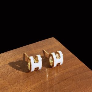 Luxury H-Shape Titanium Steel Earrings 18k Gold Plated Europe and America Lightweight Fashionable Alloy Ear Studs for Women