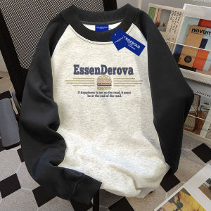 Loose Long Sleeve T-Shirt Shoulder Insert Design round Neck Mens Casual Style Streetwear Autumn Winter Fashion for Couples