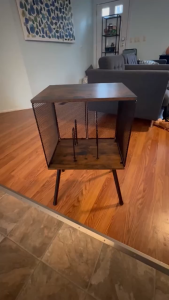 Wooden Vinyl Record Storage Rack Floor-Standing Books Record Display Rack Organizer Large Capacity Magazine Shelf with M-Shaped Divider Vinyl Record Player Cabinet Strong Load Bearing Save Space