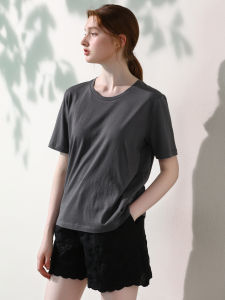 Miccbeirn | Silk Long Staple Cotton Simple T-Shirt Short Sleeve Casual Summer Basic Style Versatile Round Neck Slimming Effect
