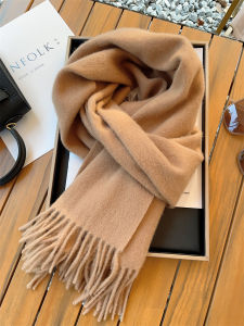 Classic Solid Color 100% Wool Scarf for Women Winter High-End Couple Double-Use Warm Neck Warmer Tassel Rectangle Shape