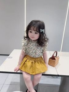 Babyonline(Y455)F5 ชุดเซ็ตเสื้อแขนกุดกระโปรงกางเกงขาจั๊มลายดอกไม้ ผ้าฝ้าย ใส่สบาย