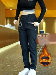 Mens Casual Knitted Fleece Lined Thickened Straight Leg Pants Autumn Winter Loose Versatile Fashion Splicing Sporty Trendy Trousers