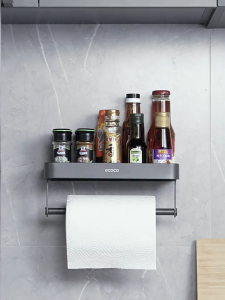 SyokSyok ECOCO Multi-functional Kitchen Rack Wall Mounted Space Aluminum Free Punching Wall-mounted Storage Metal Shelf