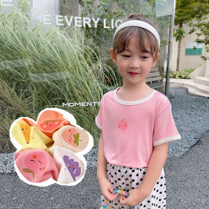 Lightweight Soft T-shirt Kids Cartoon Fruit Short Sleeve Tops Boys and Girls Color Contrast Bottoming Shirt Summer Childrens Clothing