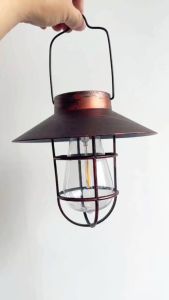 Warmtaste Whitelotous Solar Retro Camping Lantern Waterproof Vintage Night Lighting Portable Outdoor Hanging Tent LED Chandelier Light for Hiking Garden Yard Decor