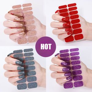 16Tips Full Cover Nail Stickers DIY Nail Polish Strips Sparkling Glitter Self Adhesive Nail Art Stickers Manicure Decoration