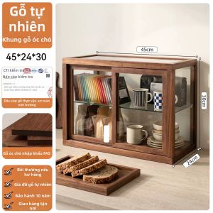 YANPU | Tủ Trưng Bày Đồ Trà Gỗ Óc Chó Kính