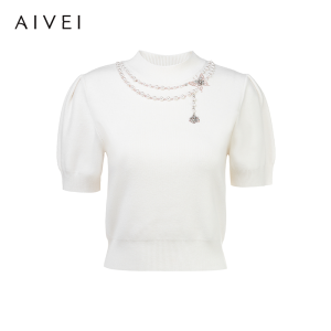 AIVEI | Elegant Office Fresh Beaded Puff Sleeve Knitwear