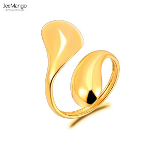 JeeMango Fashion Stainless Steel Double Water Drop Open Ring 18K PVD Plated Smooth Metal Waterproof Jewelry for Women JR24031