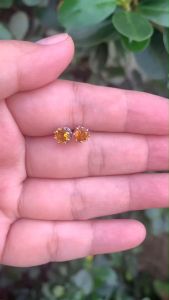 ต่างหูพลอยซิทรินแท้(Citrine) เงินแท้ 92.5% เคลือบทองคำขาว ไซส์ 5 mm สินค้าส่งในกล่องเครื่องประดับ พร้อมใบรับประกัน