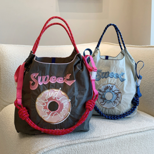 Japanese Classic Donut Nylon Shopping Bag Large Capacity Womens Shoulder Bag Commuter Bag Lightweight Womens Handbag