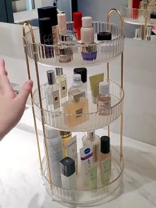 Kệ để mỹ phẩm đồ trang điểm xoay 360 độ đa năng sang trọng chất liệu nhựa cao cấp kệ phòng khách phòng bếp tiện lợi