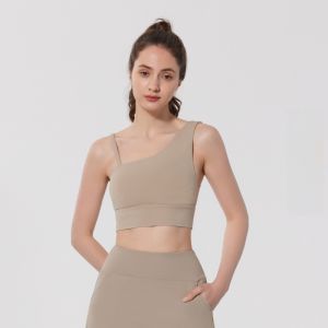 Sports Bra Top Yoga Fitness Vest Single Strap Antimicrobial Shockproof Breathable Nylon Sports Underwear Womens Tank Top
