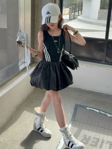 Girls Summer Dress Flower Bud Skirt Trendy Vest Puffy Skirt Korean Style Knitted Long Sleeve mid Waist Breathable Dress