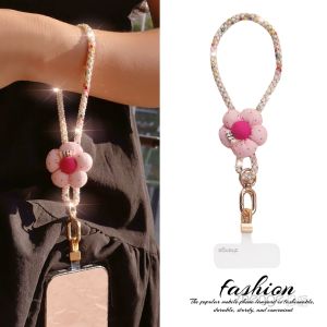 XinZhu Fresh Flower Short Mobile Phone Lanyard Elegant High-End Water Diamond Outdoor Travel Anti-Loss Handheld Chain Phone Shell Pendant Fashionable Premium New